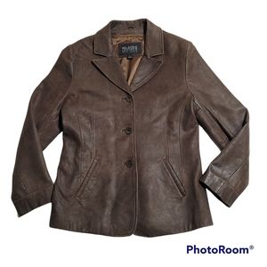 Wilsons Leather Pelle Studio Jacket Brown Lightweight Lined Rustic Large READ